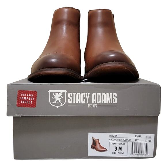 Stacy Adams Men Maury Slip On Cap Toe Chelsea Boots Size US 9M Chocolate Brown